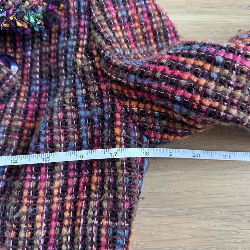 Talbots Tweed Jacket Rainbow Colorful Knit Blazer Fringe Funky Rodeo Witchy Pink - Picture 15 of 16